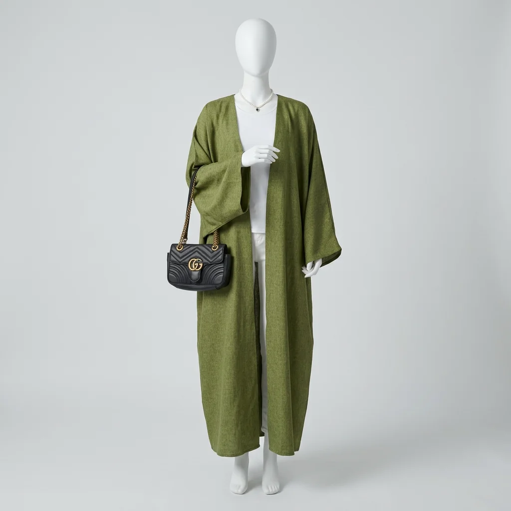 Abaya kimono lin respirant femme style minimaliste - Vue 4 - Abaya Kimono