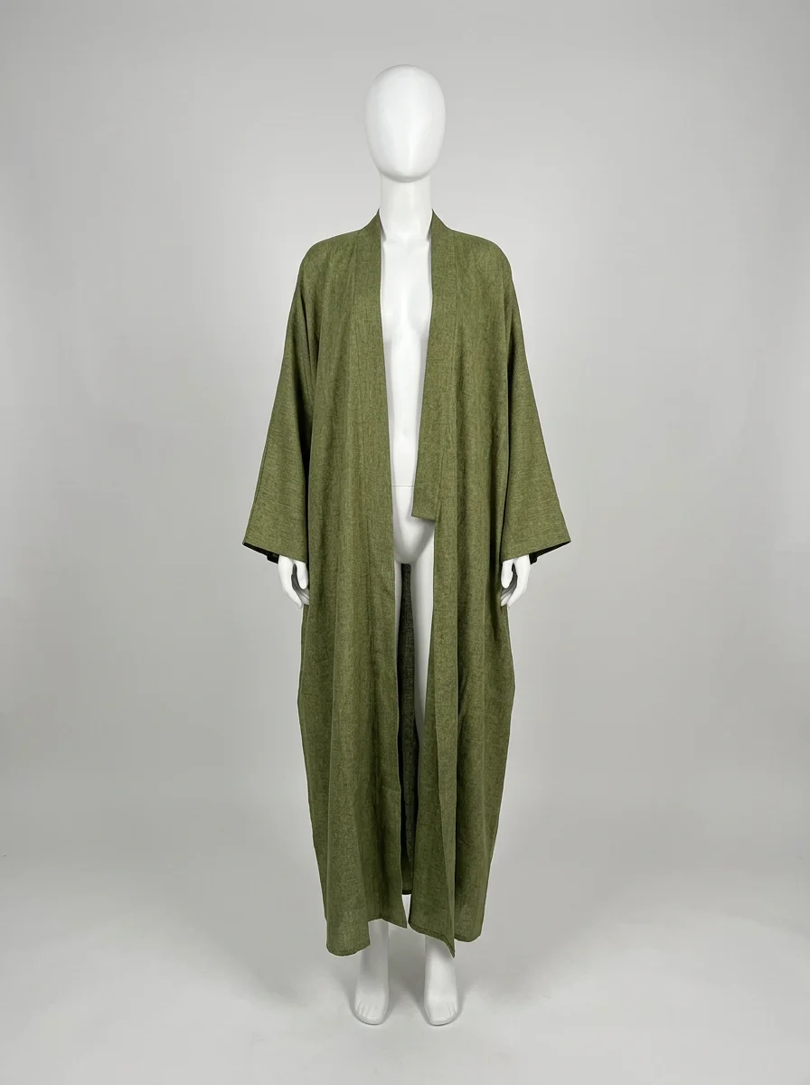 Abaya kimono lin respirant femme style minimaliste - Vue 5 - Abaya Kimono