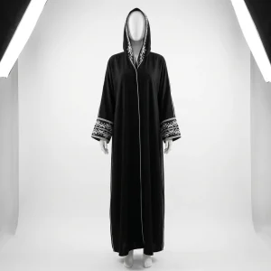 Abaya kimono polyester effet coton brodé ample femme - Vue 1 - Abaya Kimono