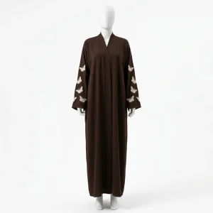Abaya kimono polyester fluide brodé papillons femme moderne - Vue 1 - Abaya Kimono