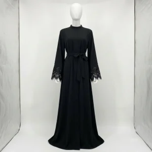 Abaya kimono polyester fluide dentelle cérémonie coupe longue femme - Vue 1 - Abaya Kimono
