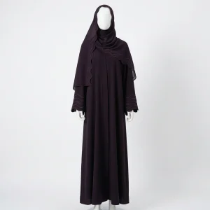 Abaya kimono polyester fluide finitions festonnées ensemble femme - Vue 1 - Abaya Kimono